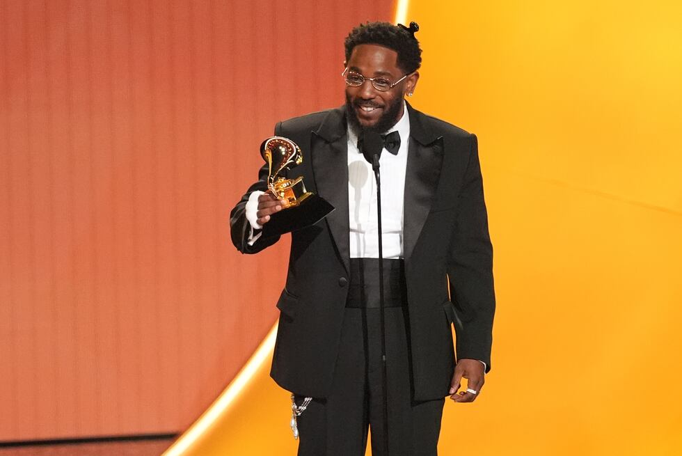 Kendrick Lamar accepts the award for best rap album for "GNX" during the 68th annual Grammy...