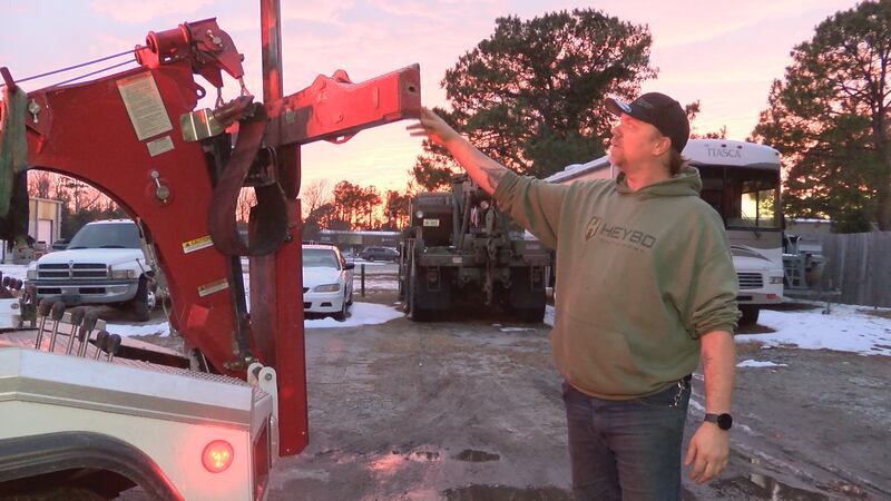 Shawn Healey with Hooked-Up Towing says work isn't done three days after winter storm (2025).