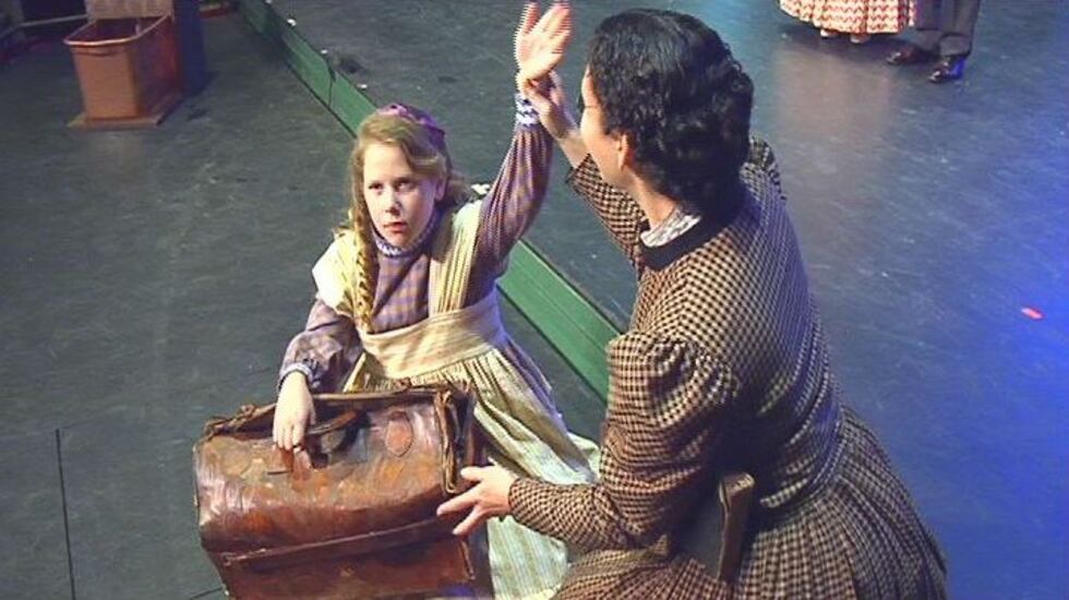 The actresses playing Helen Keller and Anne Sullivan rehearse for 'The Miracle Worker.'