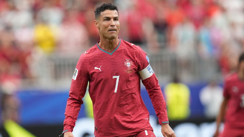 Portugal's Cristiano Ronaldo (7) reacts during the World Cup Group K soccer match between...