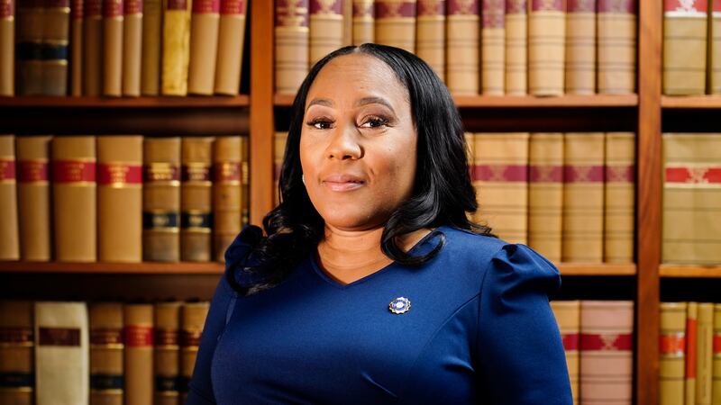 FILE - Fulton County District Attorney Fani Willis poses for a portrait, April 19, 2023, in...