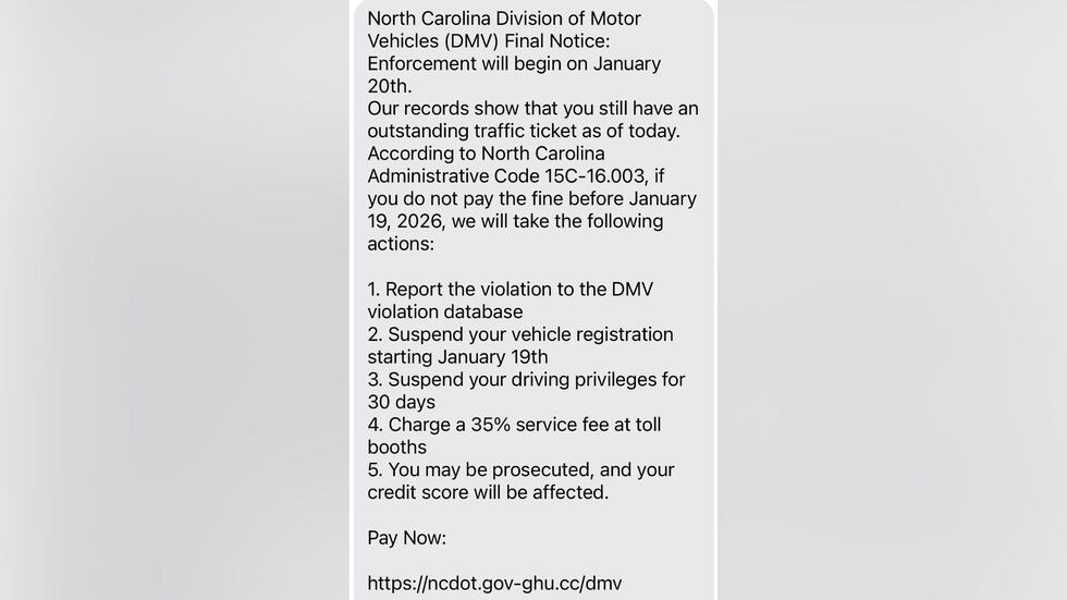 NC Attorney General warns of fake DMV text scam