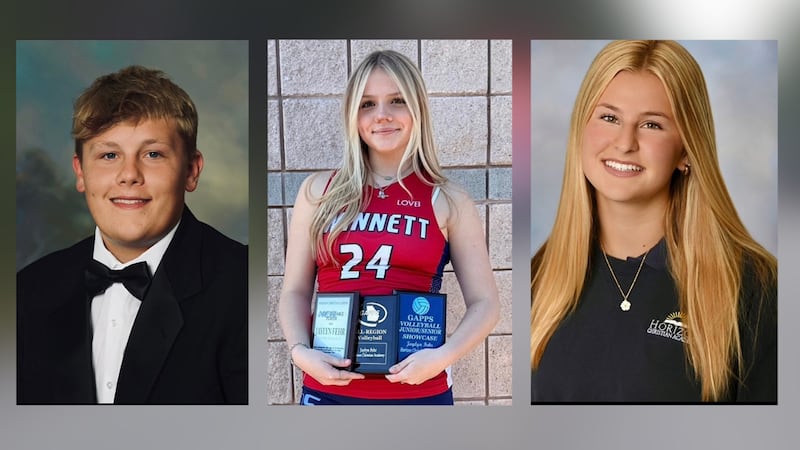 Jackson Mobley, Jaylyn Fehr and Charlotte Martin (left to right) were killed in a fiery crash...
