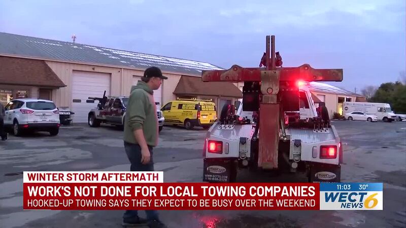 Hooked-Up Towing says their efforts are now focused on people whose car batteries have died...