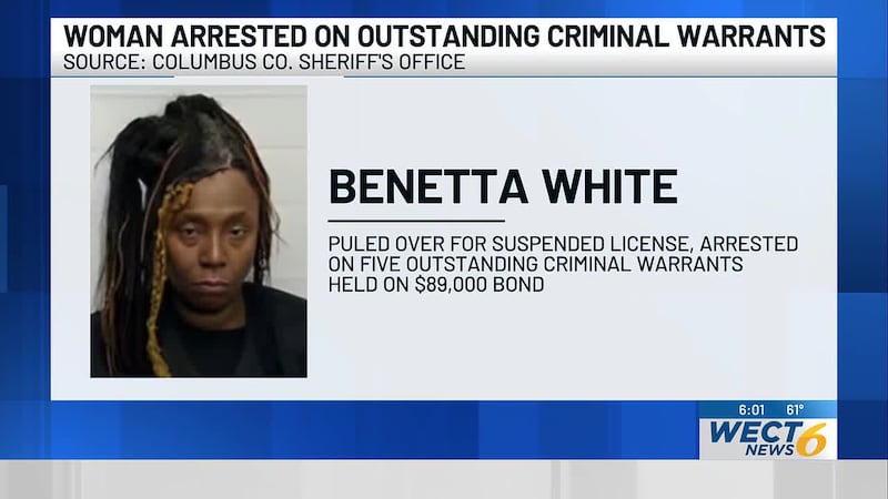 A woman has been arrested on outstanding warrants following a traffic stop in Delco last month.