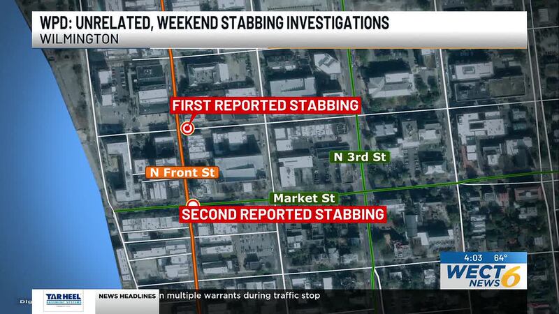 Two stabbings happened just two minutes apart in downtown Wilmington early Sunday morning,...