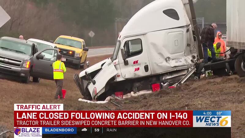 A lane is closed due to a truck crash on I-140.